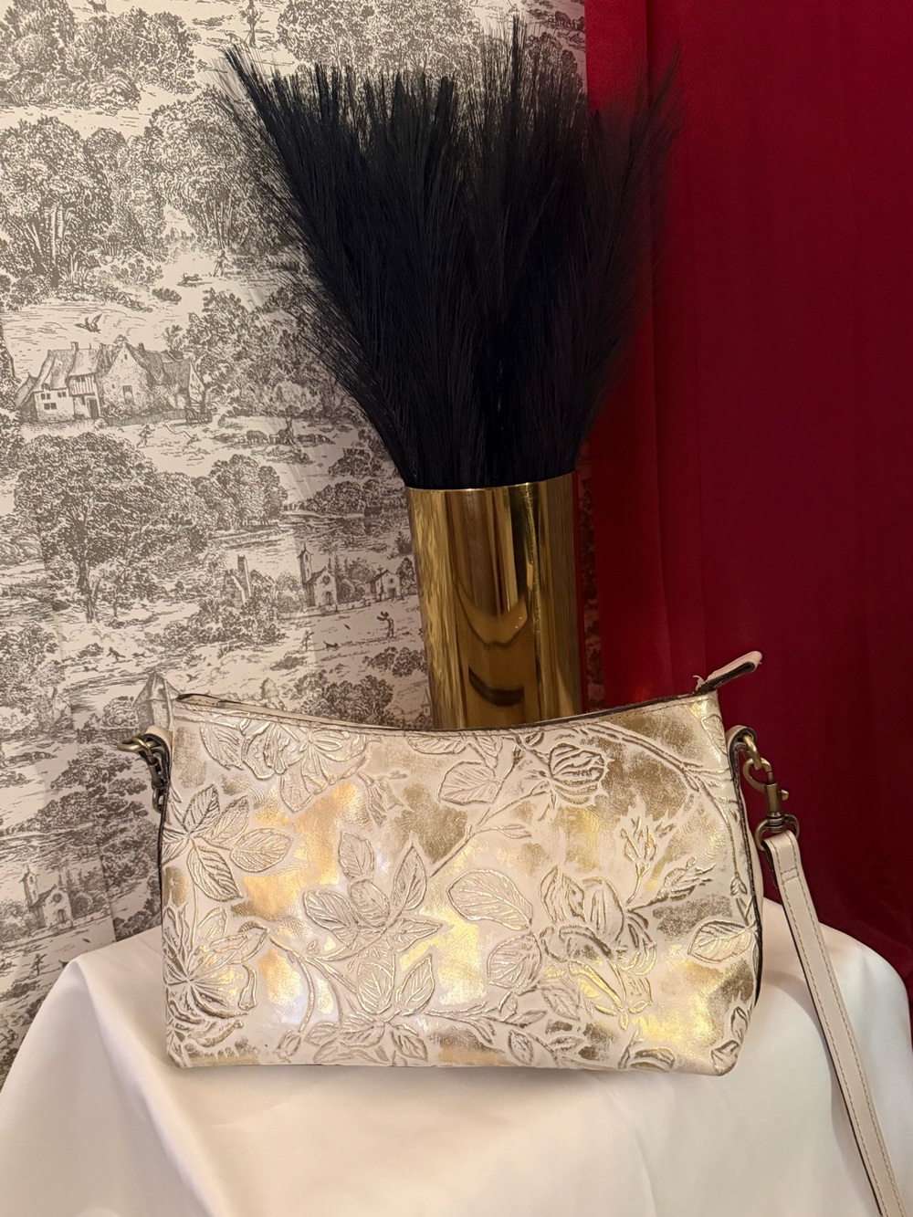 Patricia Nash Metallic Gold Rose Tooled Leather Crossbody | Gilded Rose